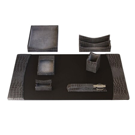 Dacasso Protacini Castlerock GrayItalian Patent Leather 7-Piece Desk Set DF-6204